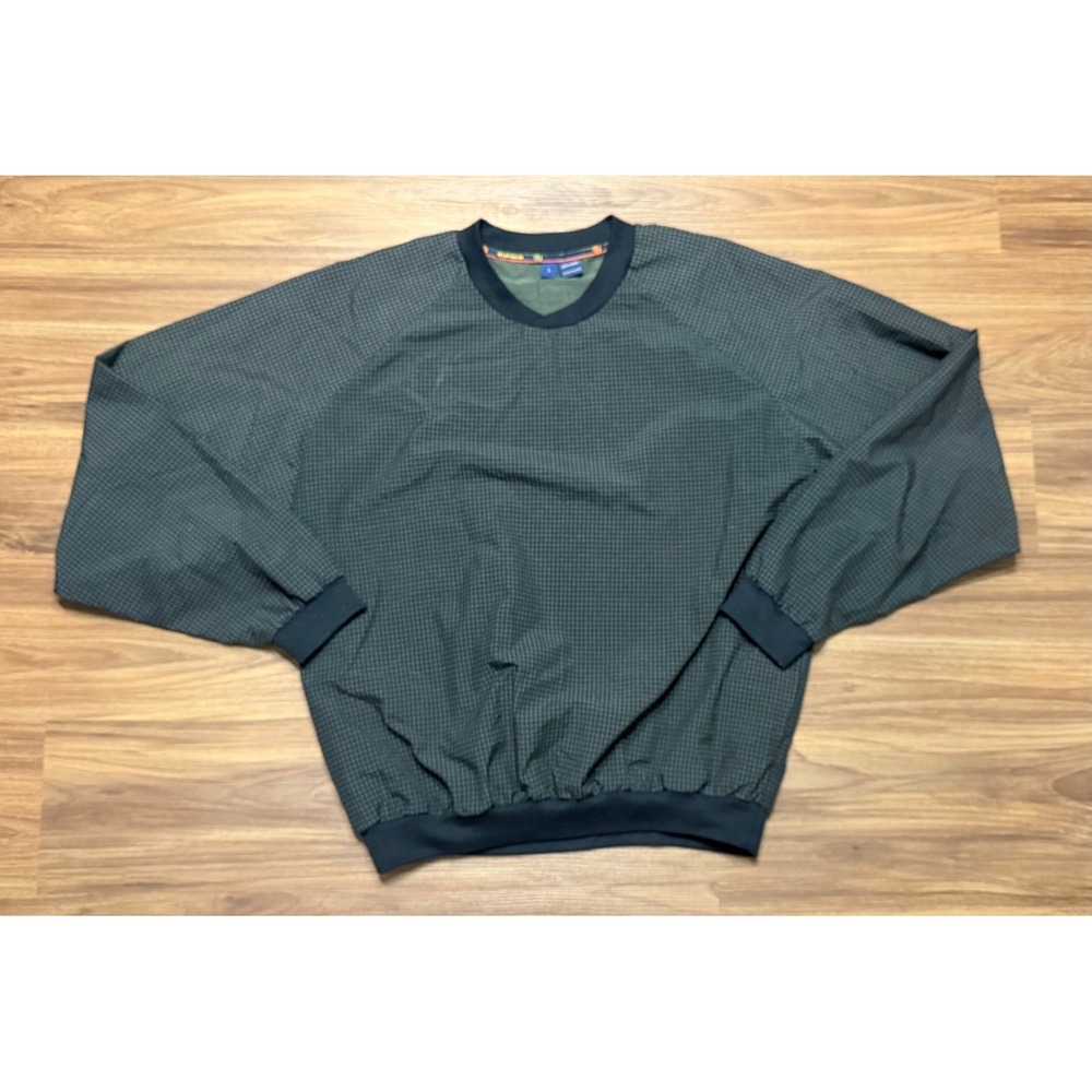 Sunice Mens Golf Performance Windshirt Green Black Plaid V-Neck Pullover Sz L
